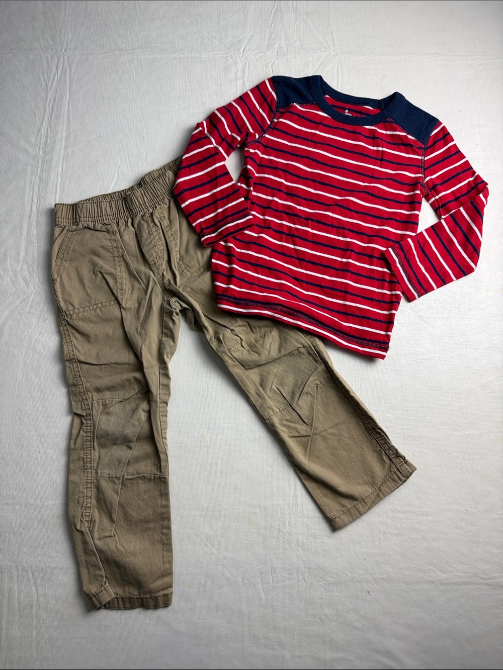 Circo Kids Red Striped Long-Sleeve Tee Khaki Cargo Pants Size 4T Bundle Size 4T